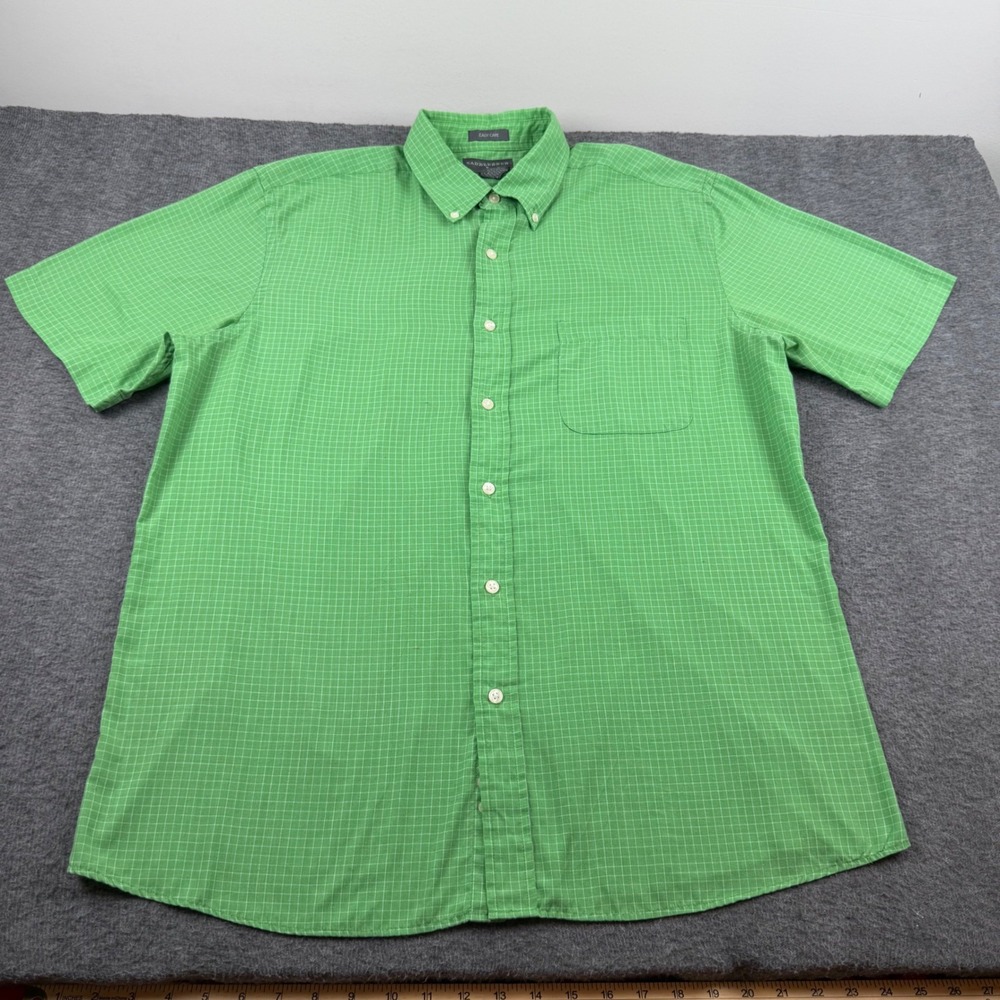 Saddlebred Button Down Shirt Men's Large Green Micro Grid Short Sleeve Easy Care